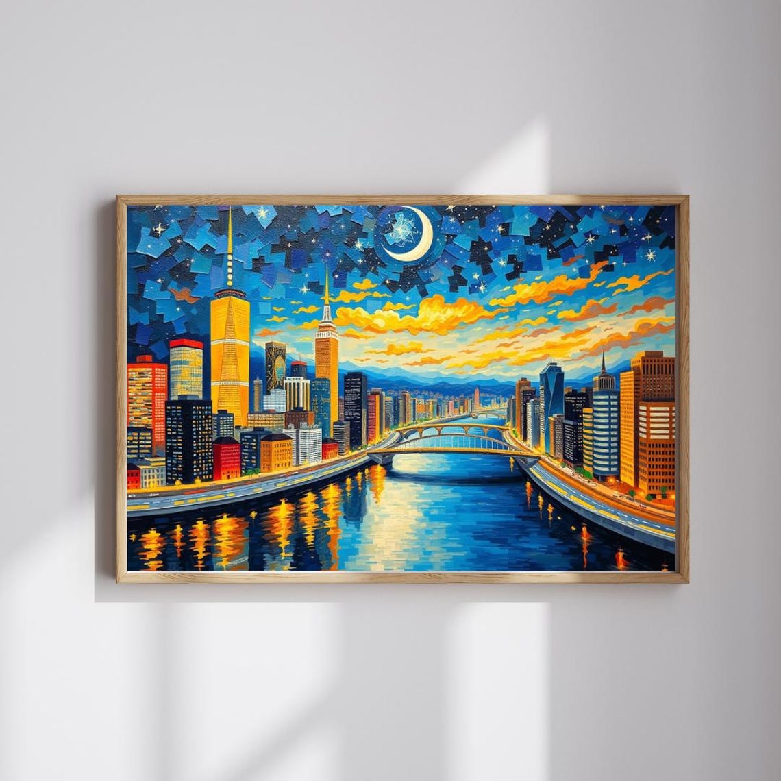 City Nightscape Moon River Starry Mosaic Jigsaw Puzzle Wall Art