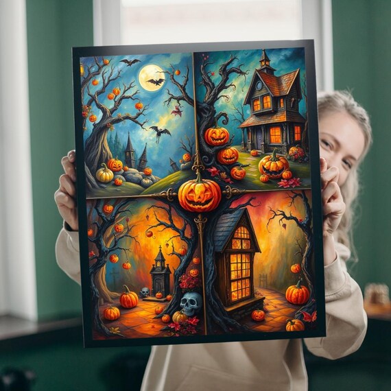 Halloween Scenery Jigsaw Puzzle Spooky 4quadrant Collage