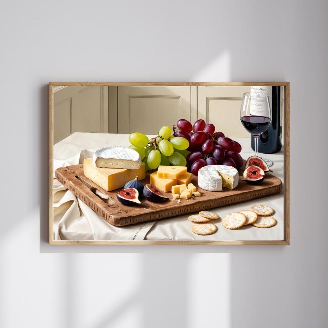 Cheese and Wine Charcuterie Board Rustic Kitchen Decor Print