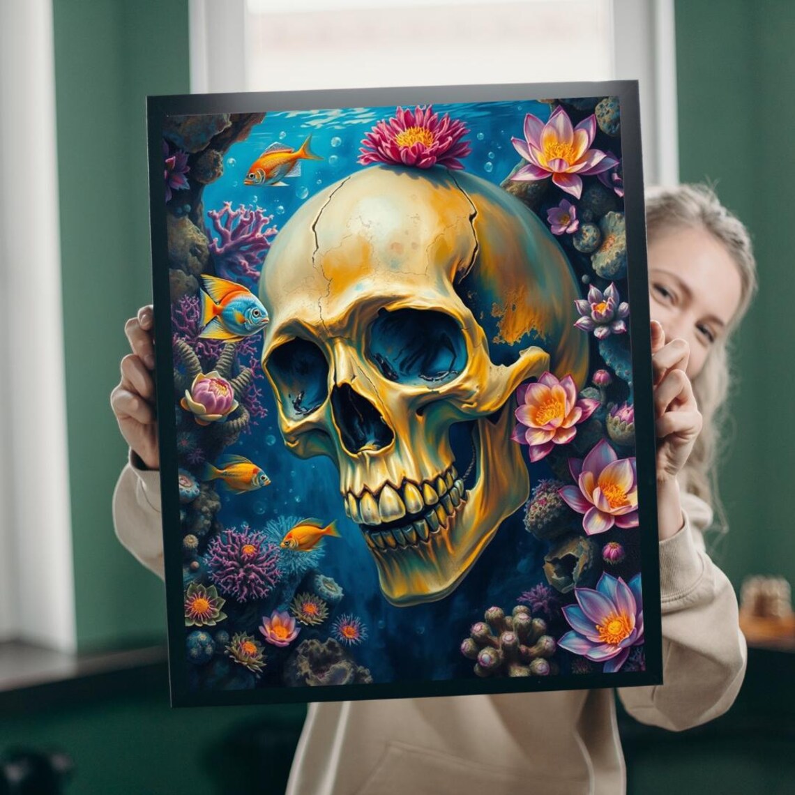 Skull Ocean Gothic Artwork, Wall Art Print