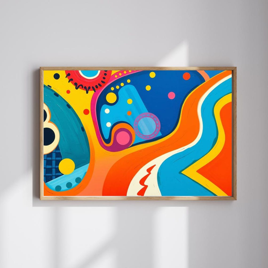 Blue Orange Playful Swirl Colorful Modern Abstract Art Poster