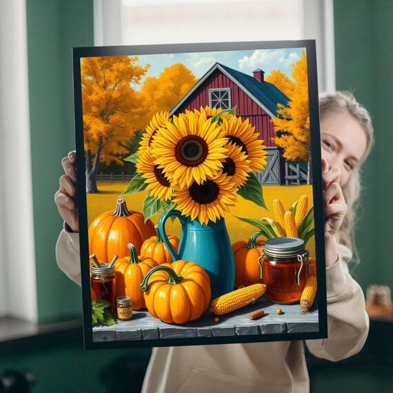 Sunflower Jigsaw Puzzle Golden Harvest Farm Scene Autumn Activity