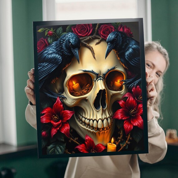 Skull And Roses Jigsaw Puzzle Dark Gothic Floral Art Game
