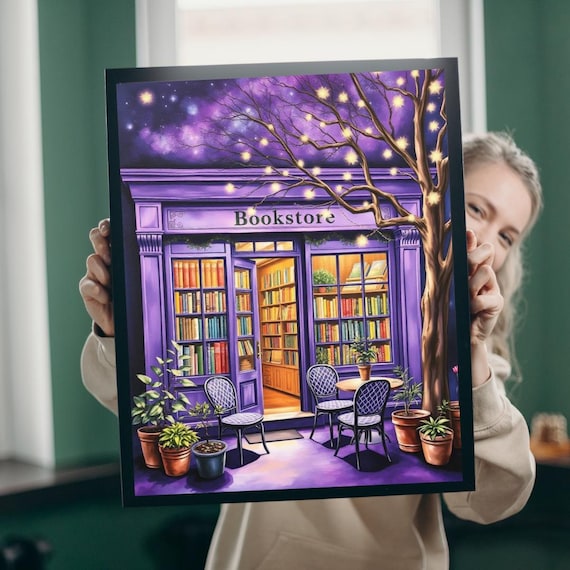 Ultraviolet Purple Night Bookstore Galaxy Sky Magical Art Poster