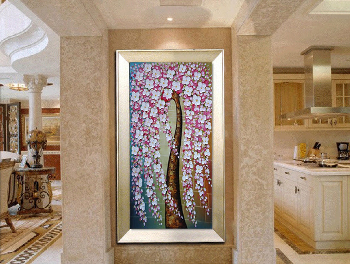 Weeping Pink Cherry Blossom Tree Cascading Flowers Oil Poster - Image 4