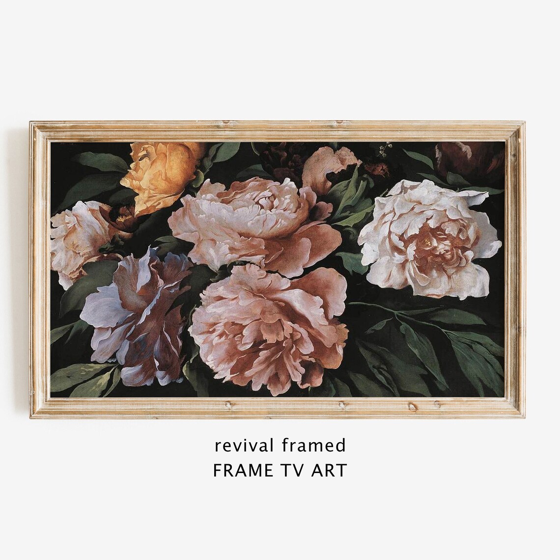 Moody Dark Peonies Lush Pink Blooms Vintage Floral Oil Painting Style Wall Art