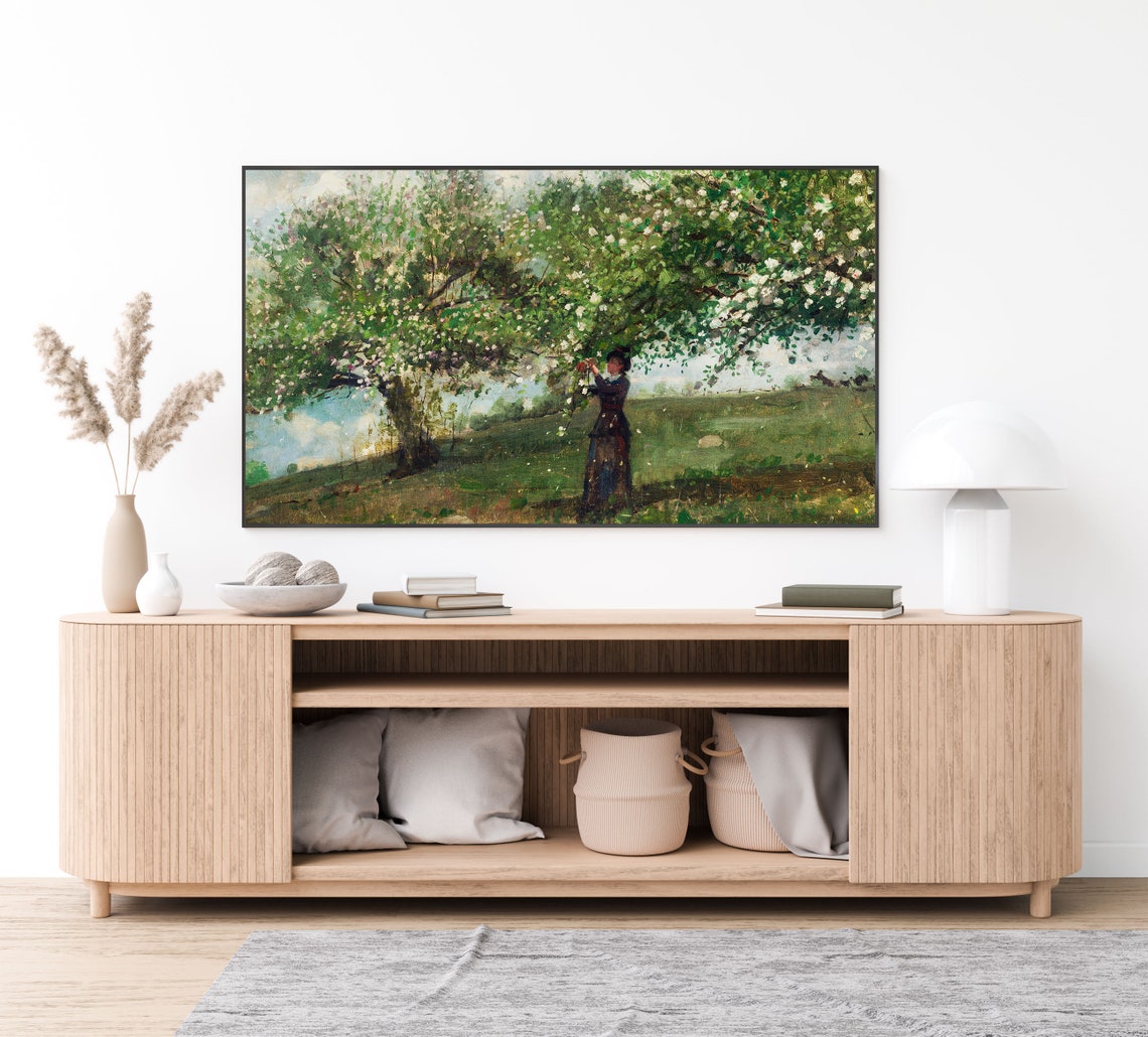 Woman Picking Blossom under a Flowering Tree in Spring Poster - Image 4