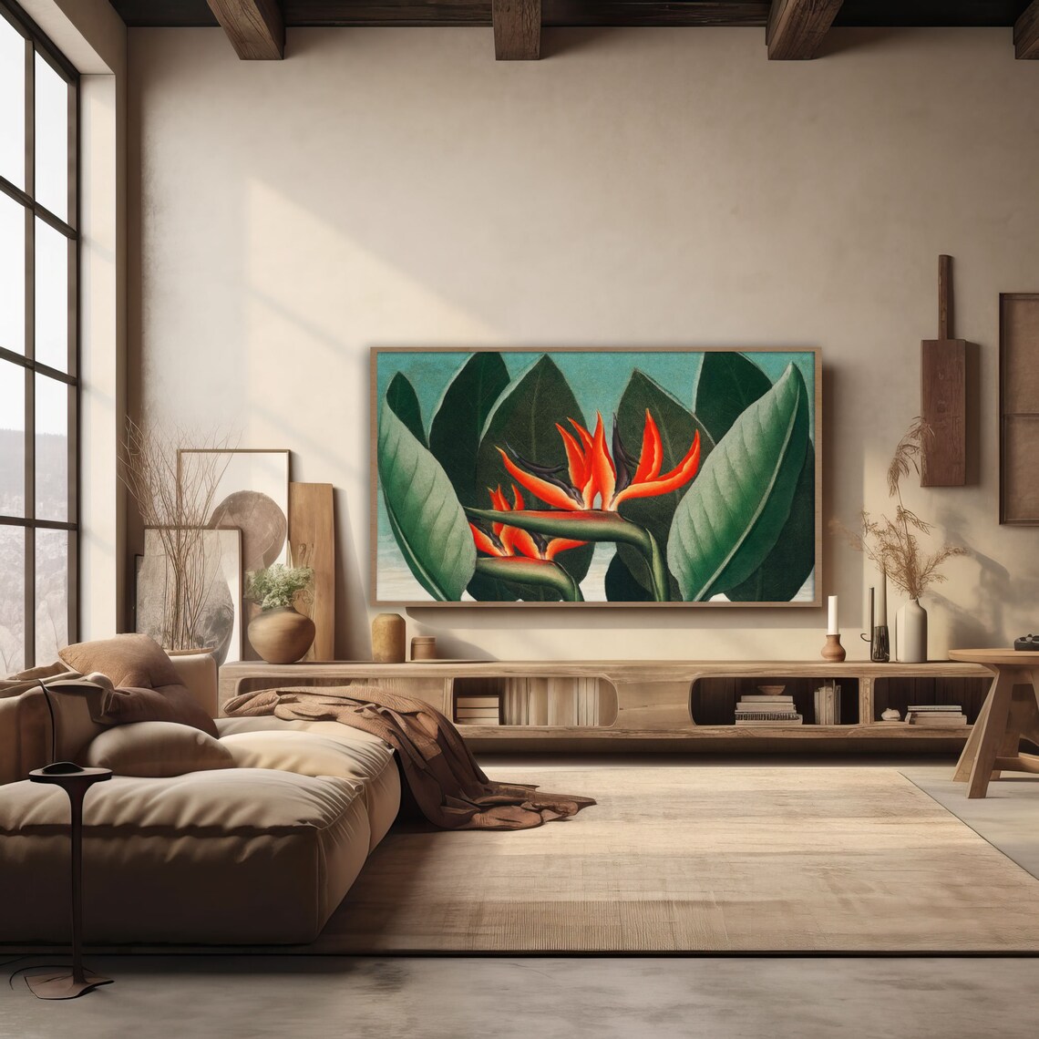 Bird of Paradise Vintage Botanical Illustration with Tropical Green Leaves Poster - Image 4