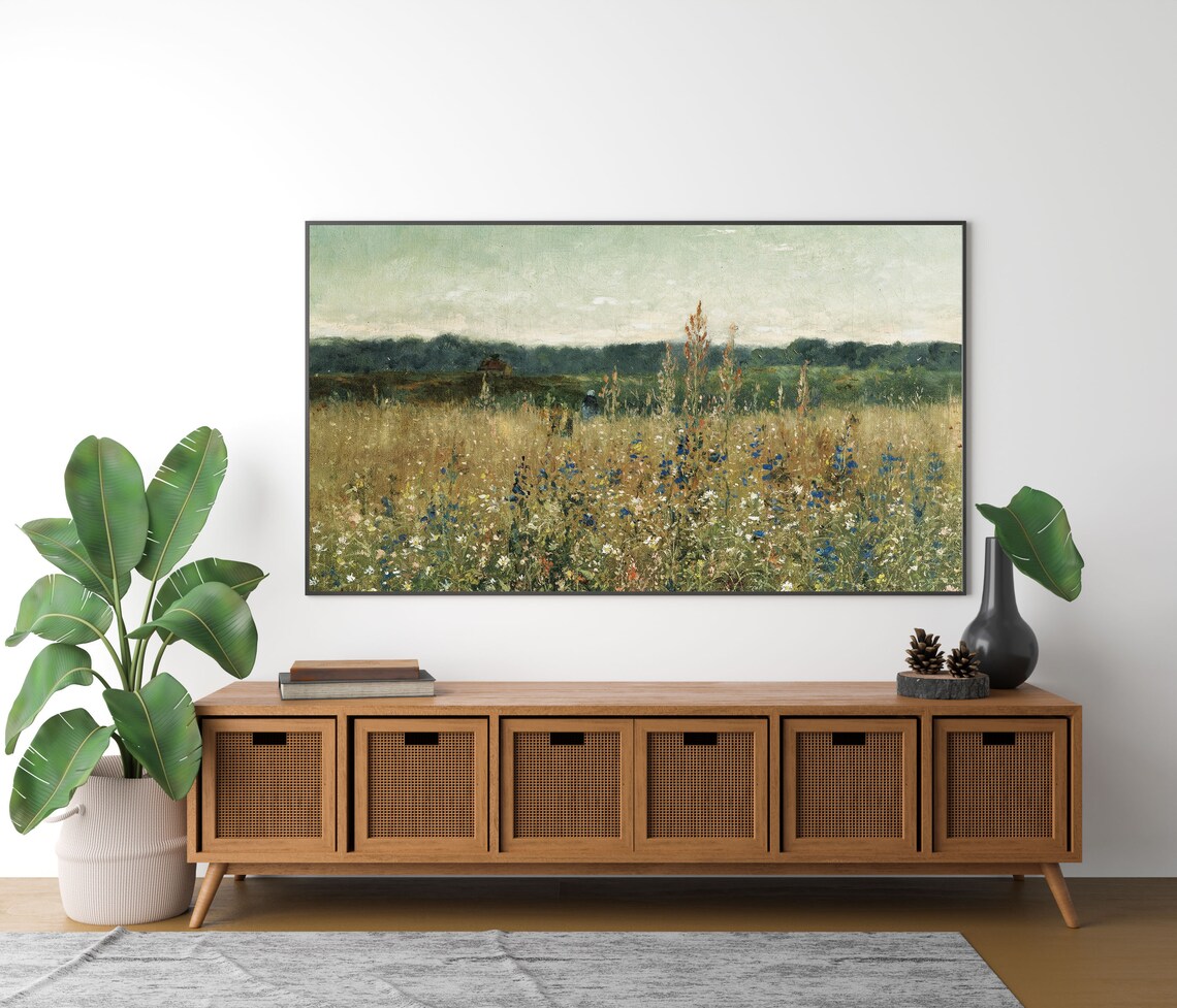 Vintage Wildflower Meadow Oil Painting Golden Field Countryside Landscape Poster - Image 4