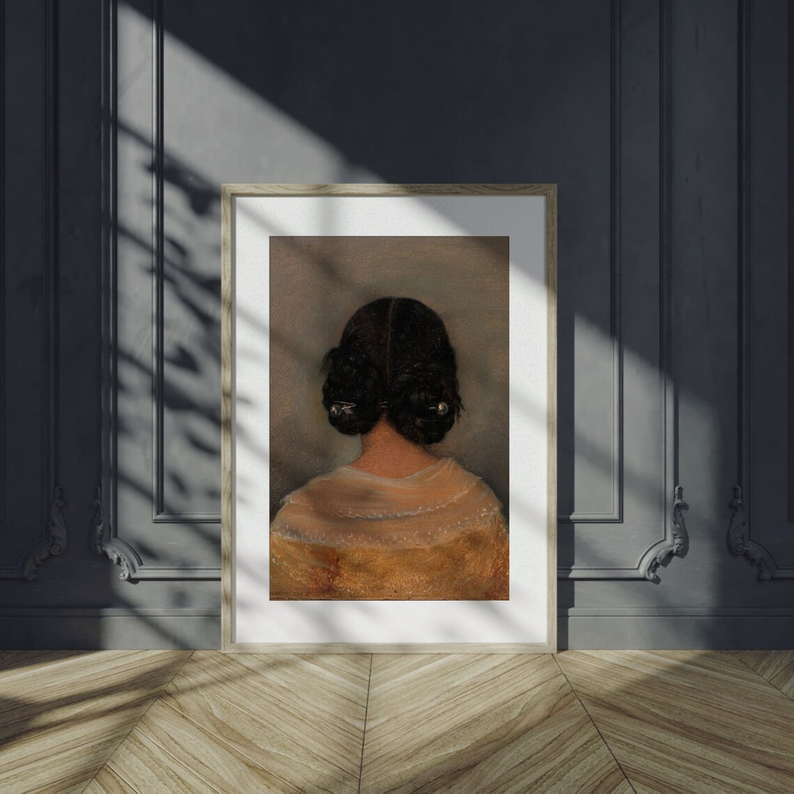Moody Vintage Portrait of a Woman Seen From Behind Oil Painting Poster - Image 4