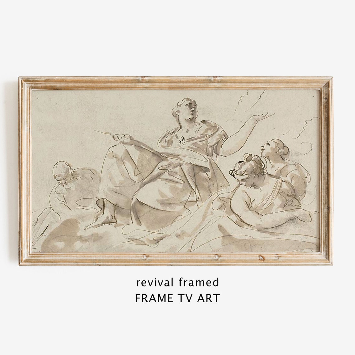 Classical Robed Figures Antique Ink Sketch Old Master Drawing Poster