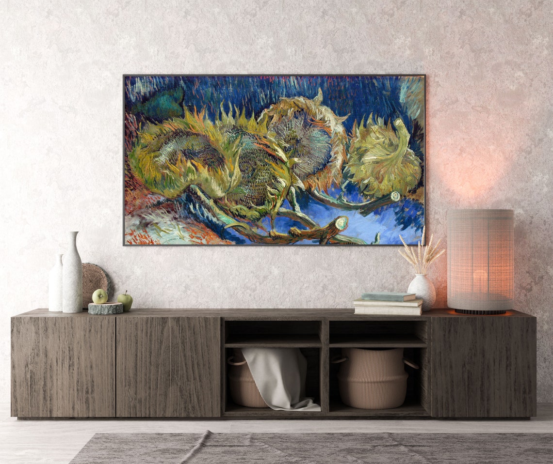 Van Gogh Sunflowers on Blue Background Impressionist Art Poster - Image 2