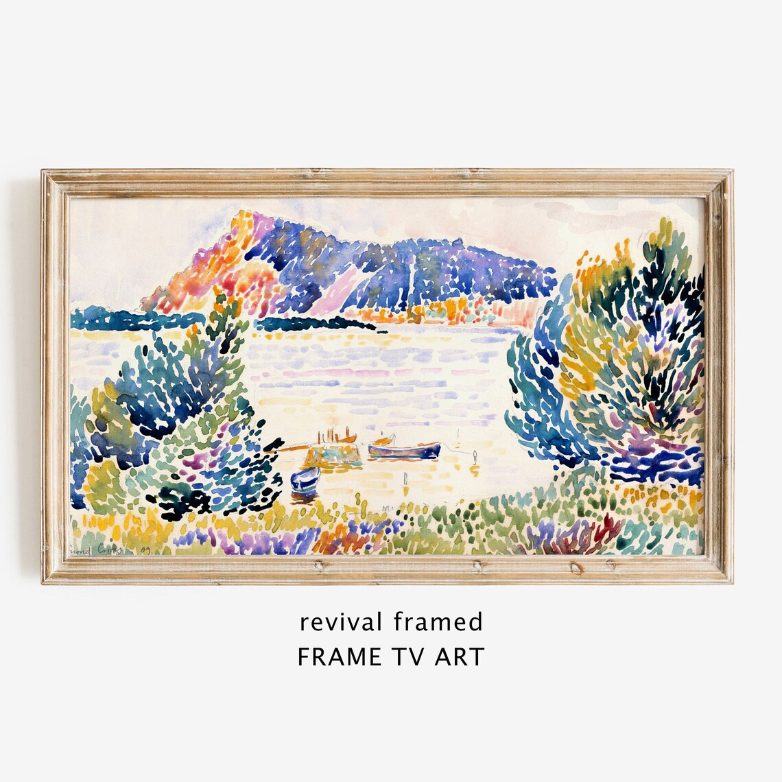 Colorful Fauvist Harbor with Boats Watercolor Coastal Poster