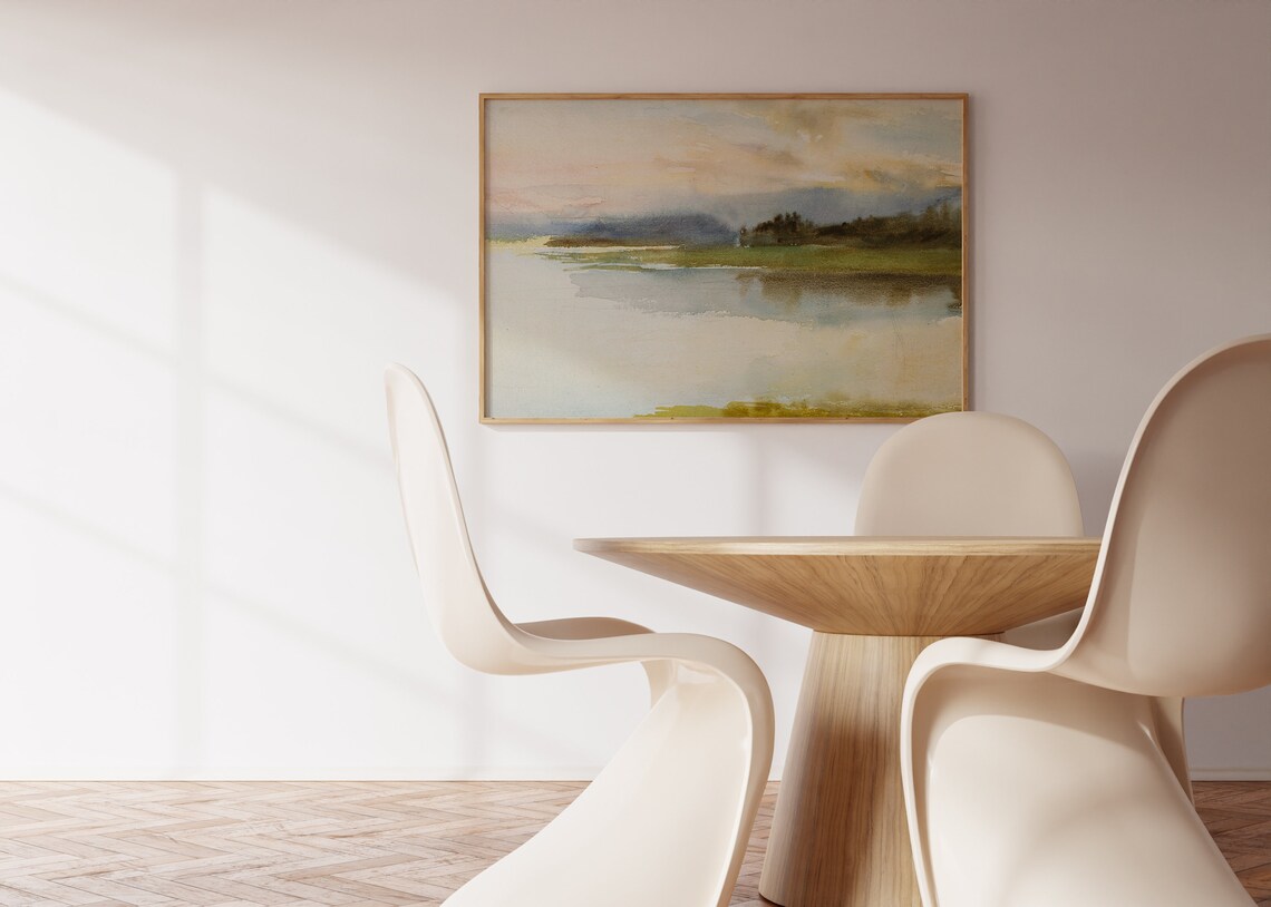 Serene Coastal Watercolor Painting of a Sunset over a Quiet Bay Poster - Image 4