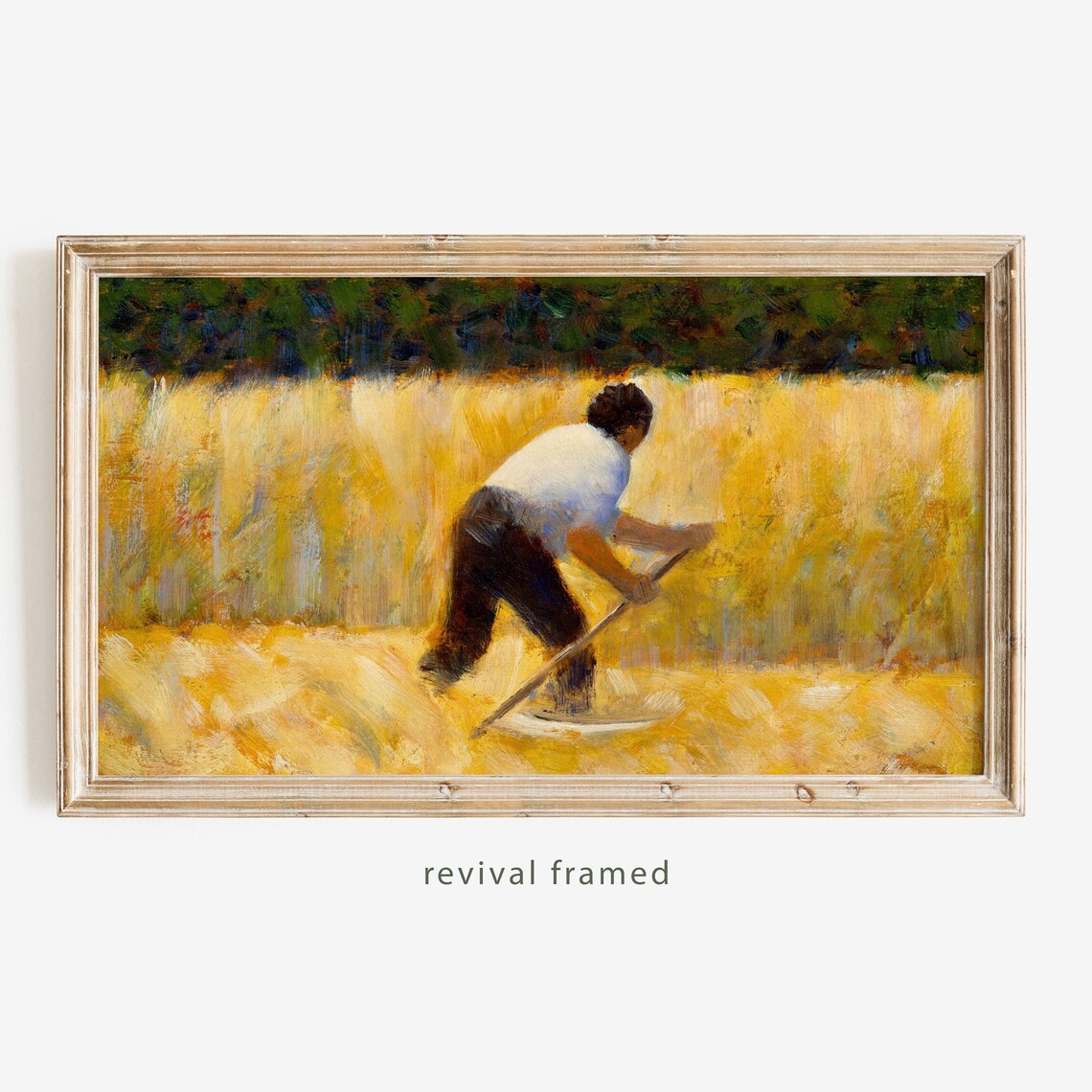 Harvester in Golden Wheat Field Vintage Rural Labor Painting Poster