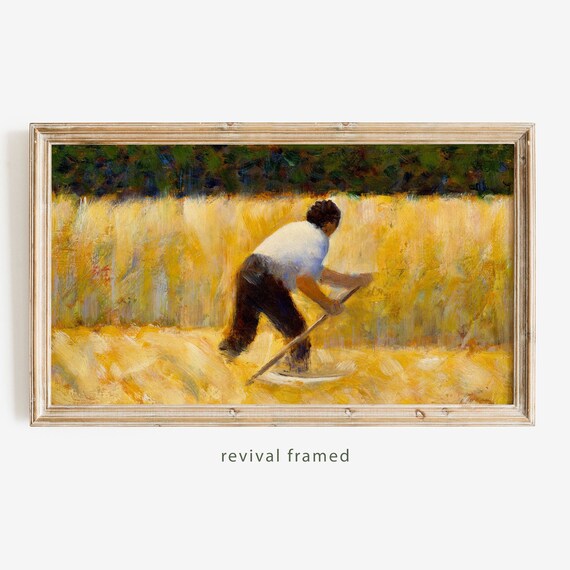 Harvester in Golden Wheat Field Vintage Rural Labor Painting Poster
