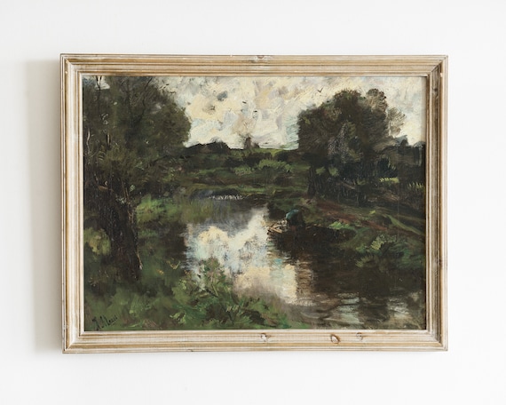 Vintage Landscape Painting, Rustic Antique Art Print