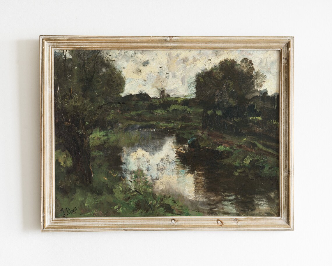 Vintage Landscape Painting, Rustic Antique Art Print