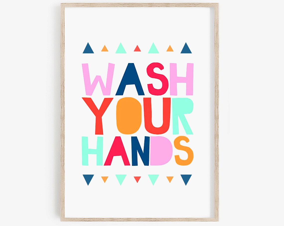 Wash Your Hands Colorful Block Letter Kids Bathroom Rules Poster
