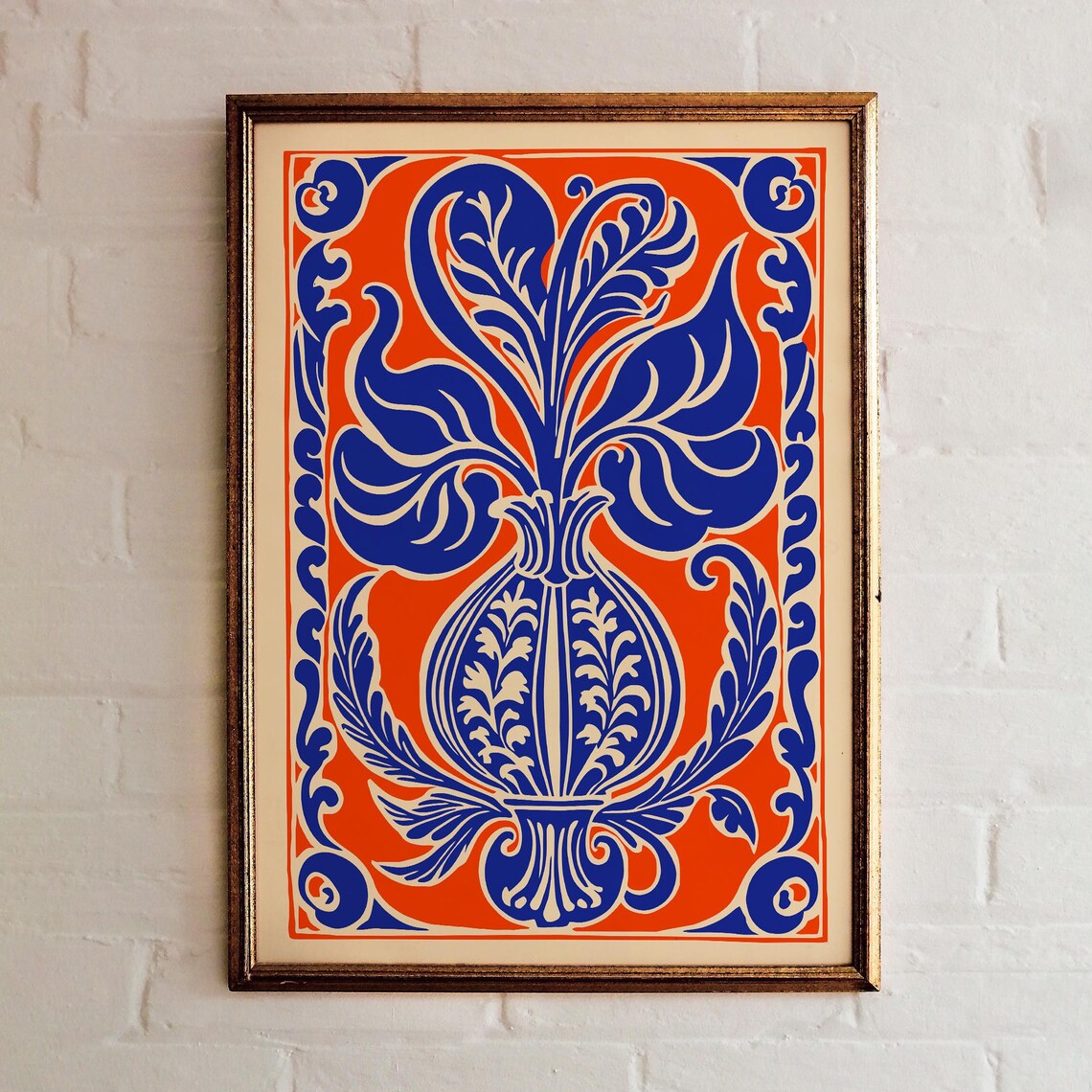 Matisse Style Orange Blue Floral Vase Rococo Botanical Poster