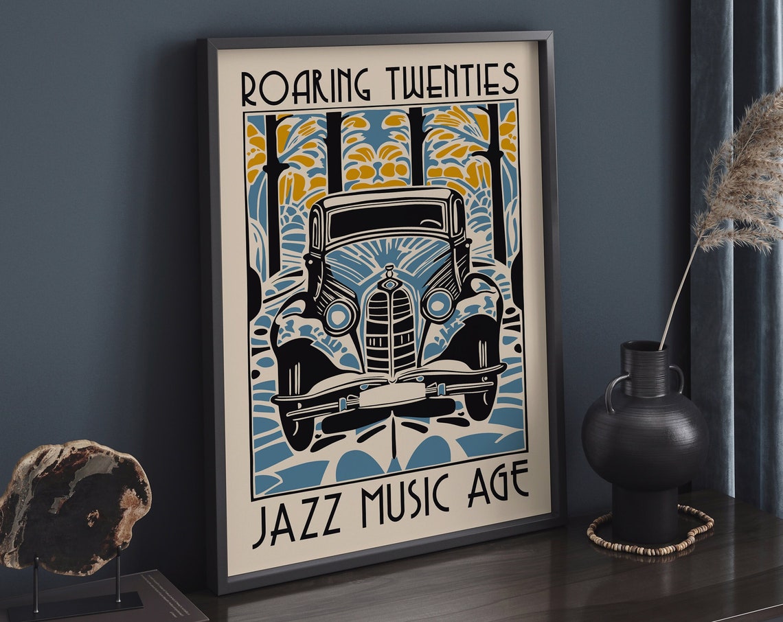 Roaring Twenties Jazz Music Age Vintage Classic Car Art Deco Poster