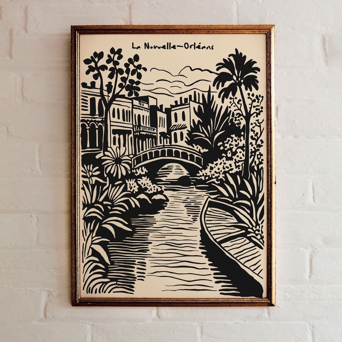 La Nouvelle-Orleans Canal Bridge Black Ink French Quarter Poster