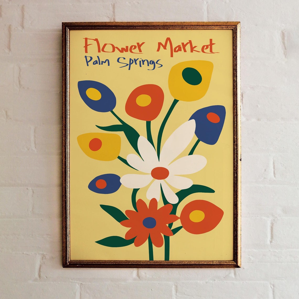 Palm Springs Flower Market Bold Retro Tulips on Yellow Poster