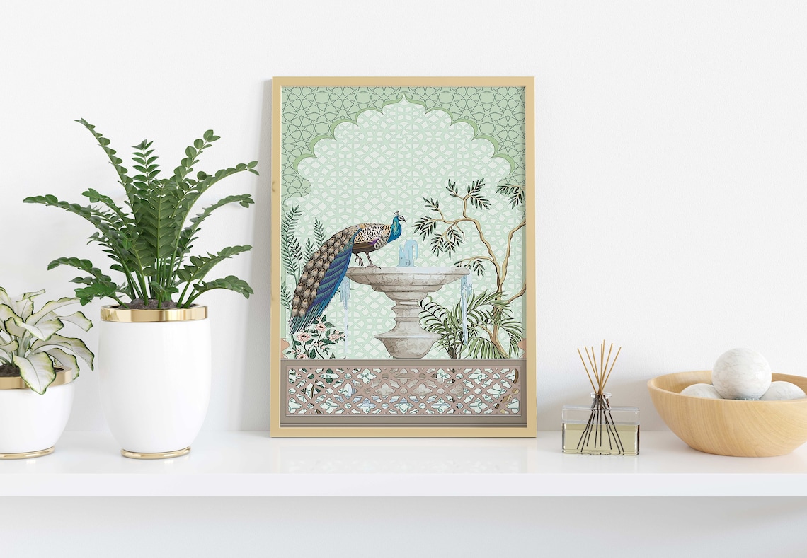 Peacock Mughal Indian Floral Nature Poster Print - Image 2