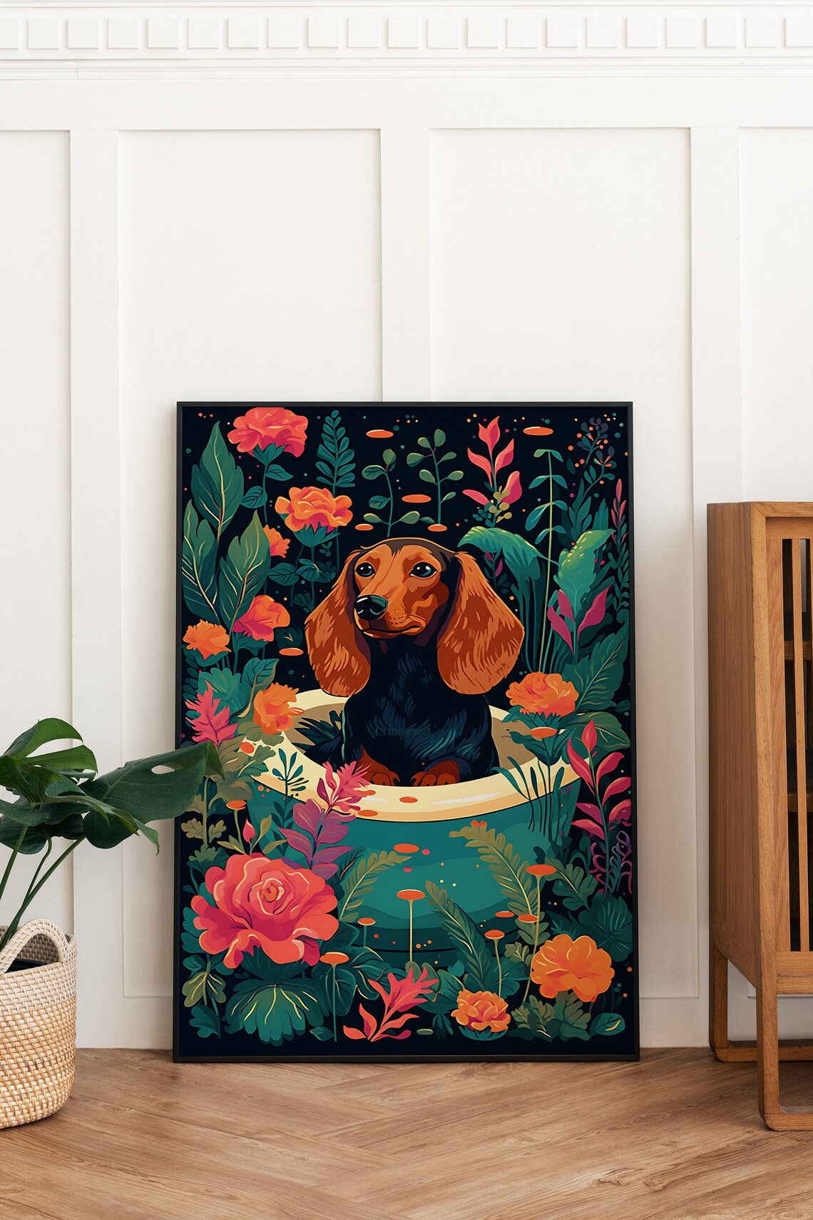 Dachshund In A Bath Surrounded By Flowers Funny Pet Lover Poster - Image 3