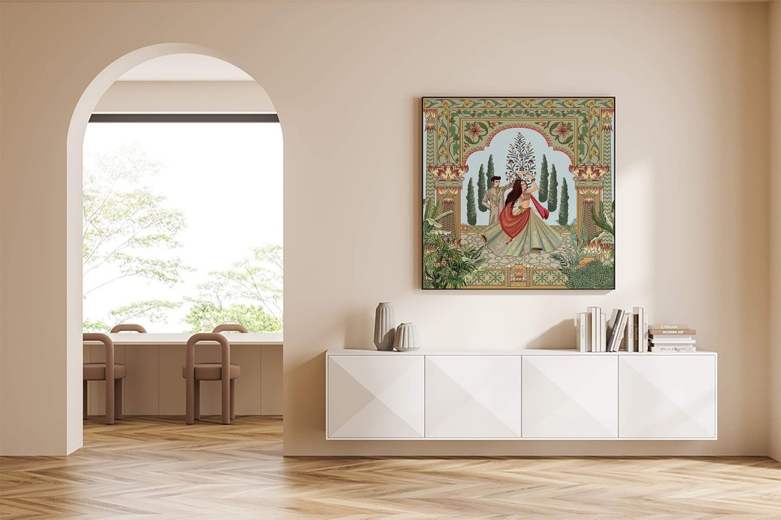 Indian Couple Folk Dance Palace Courtyard Traditional Art Poster - Image 2