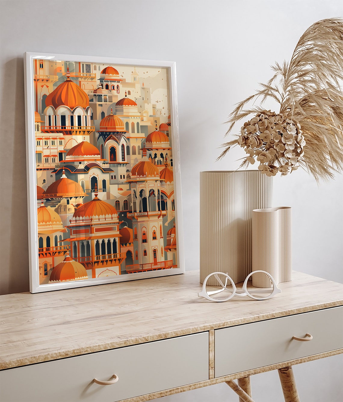 Indian Palace Cluster Orange Domes Arched Windows Dense Skyline Poster - Image 3