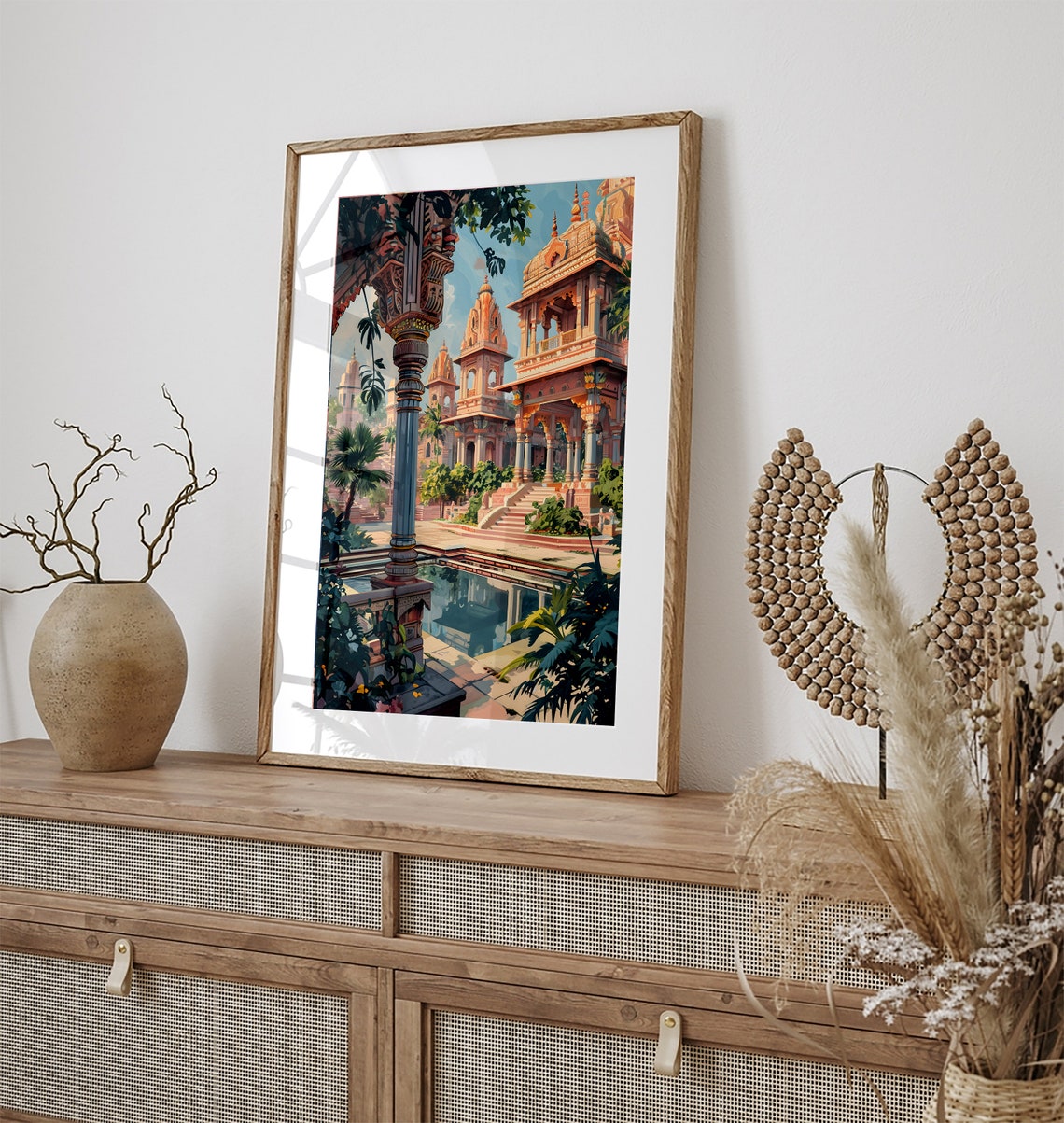 Indian Temple Carved Pillar Courtyard Reflection Pool Art Poster - Image 3