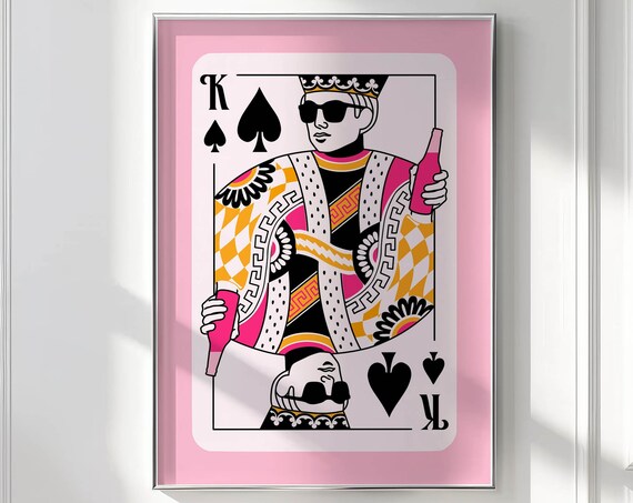 King Of Hearts Retro Bedroom Wall Art Print