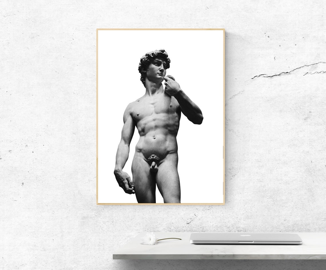 Michelangelo David Statue Sculpture Minimalist Black White Poster