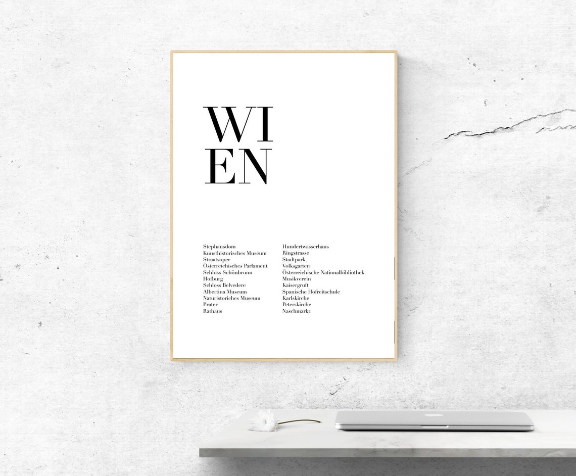 Wien Vienna Austria Landmarks List Minimalist Typography Poster