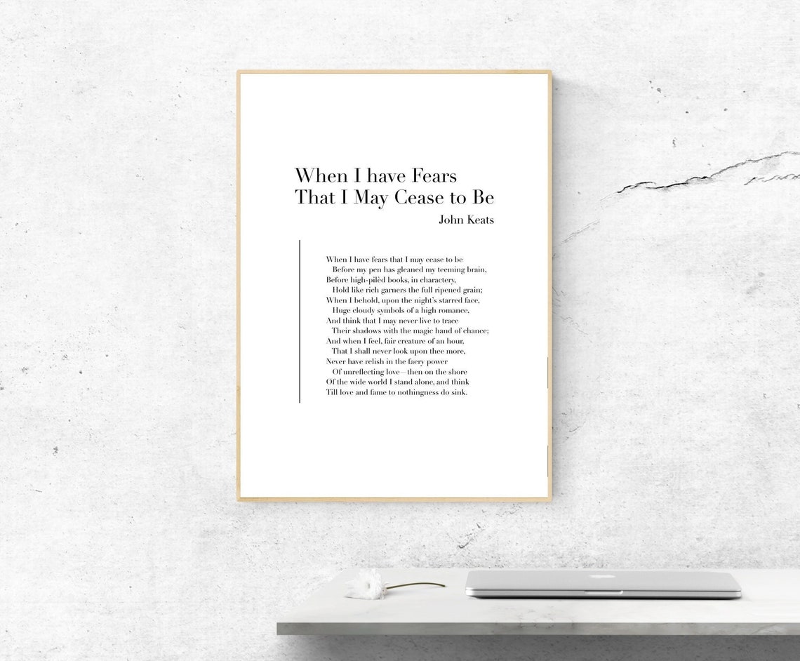 When I Have Fears John Keats Poem Typography Literature Poster