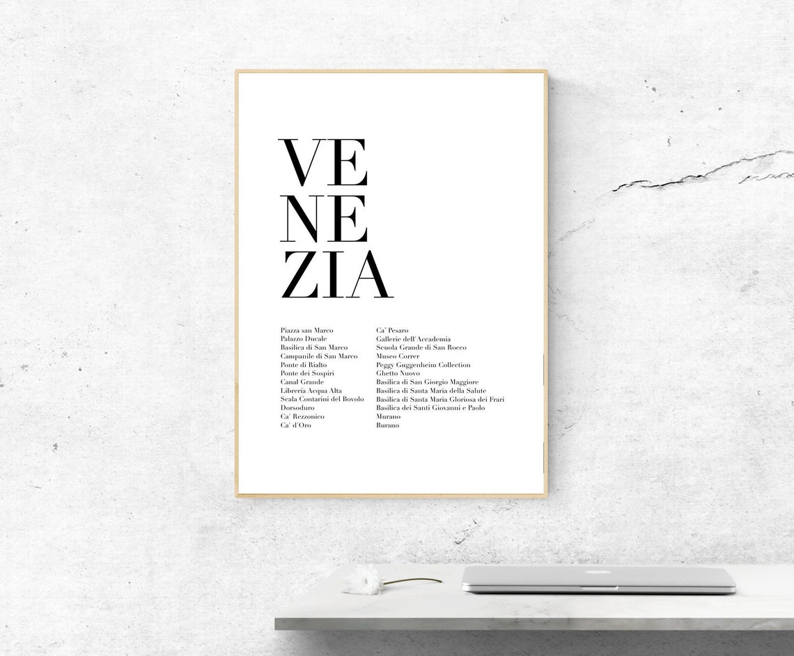Venezia Italy Minimalist Typography Landmarks List Modern Art Poster