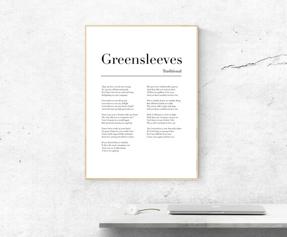 Greensleeves Traditional Song Lyrics Minimalist Typography Poster