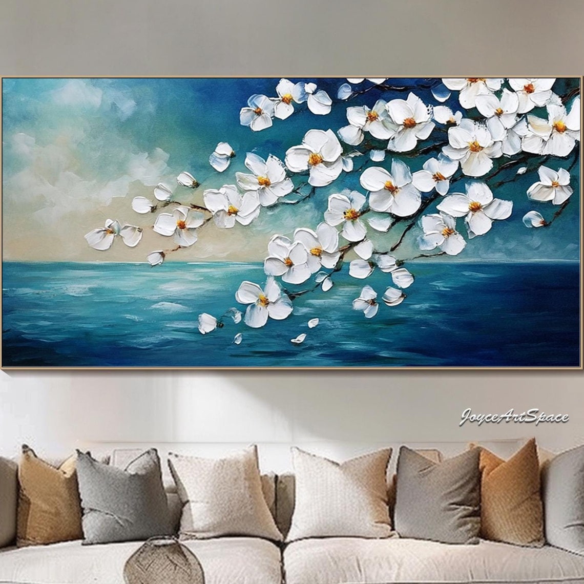 Abstract Flowers Oil Painting On Original Seascape Wall Art Living Room Wall Art Ocean Acrylic Painting Large Floral Wall Art