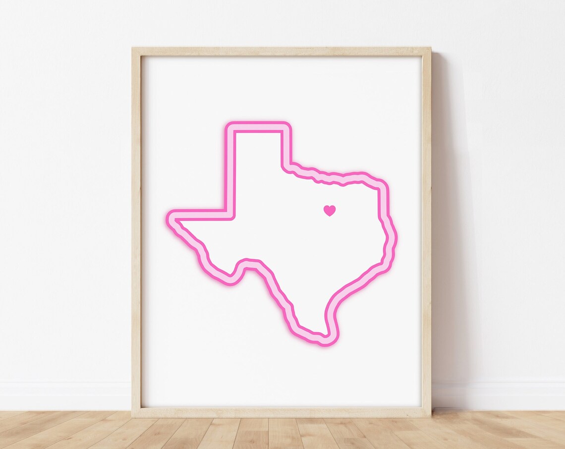 Fort Worth Texas Art Map With Heart, Travel Poster