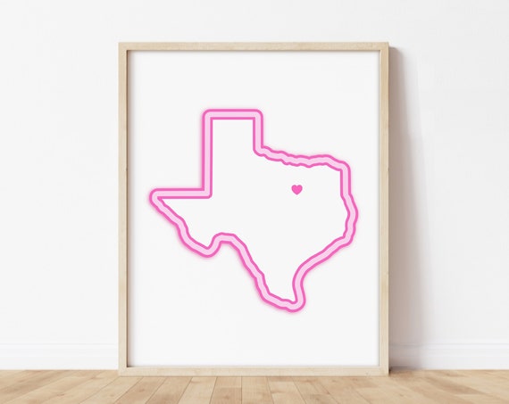 Fort Worth Texas Art Map With Heart, Travel Poster