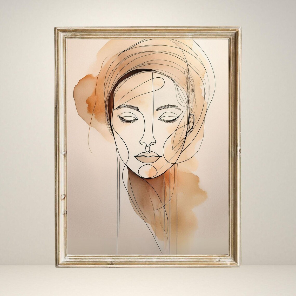 Minimal Line Art Woman Portrait, Abstract Watercolor - Image 2