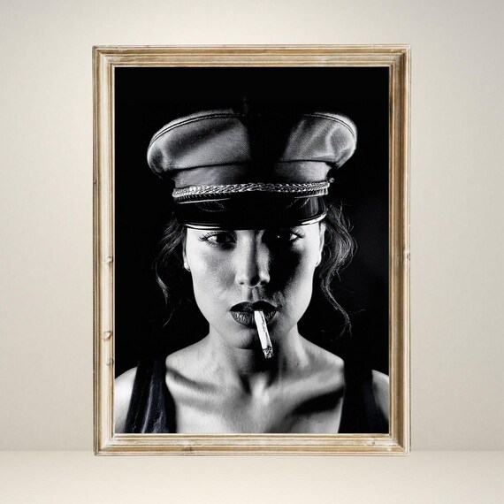 Black And White Portrait Of Woman With Cigarette, Vintage Style