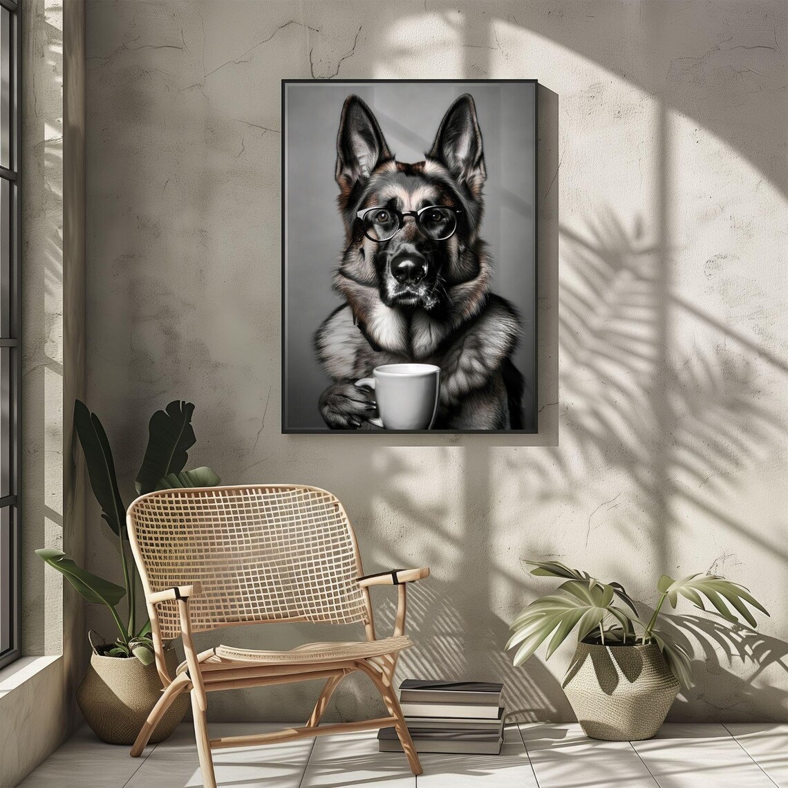 German Shepherd Drinking Coffee - Funny Print - Image 5
