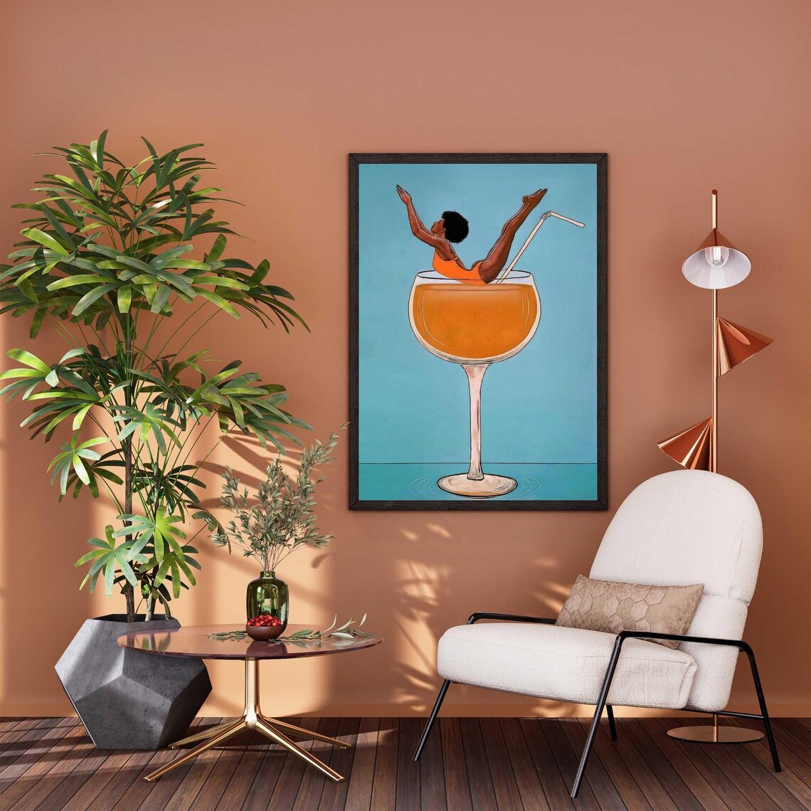 Cocktail Diving Woman, Retro Aperol Spritz Poster
