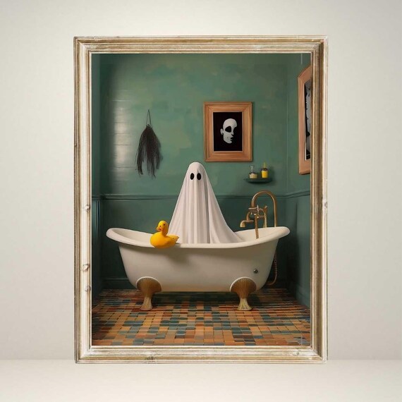 Victorian Ghost In Bathroom, Dark Academia Gothic Art Print