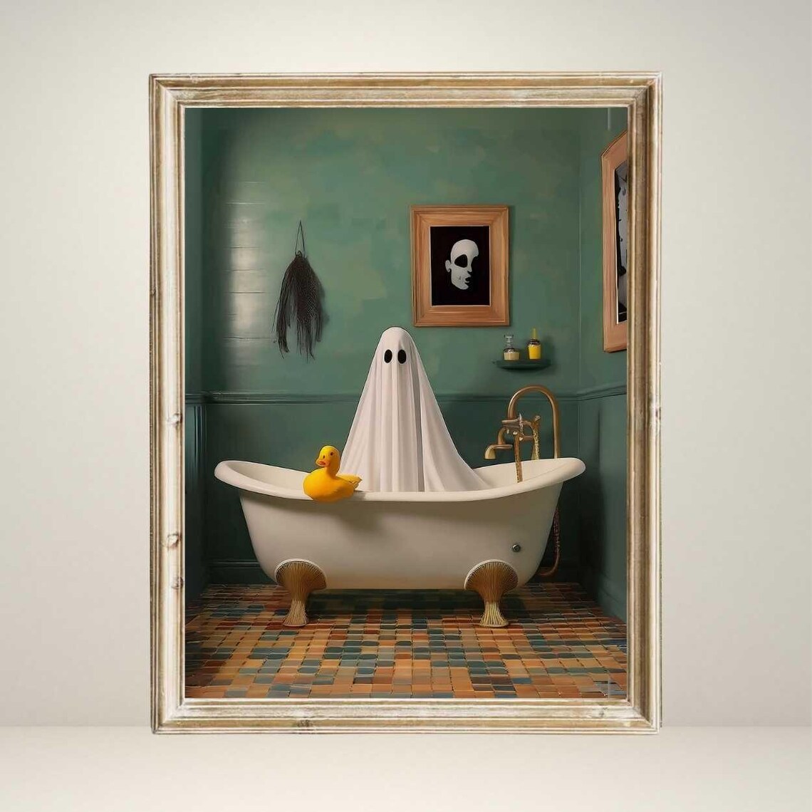 Victorian Ghost In Bathroom, Dark Academia Gothic Art Print
