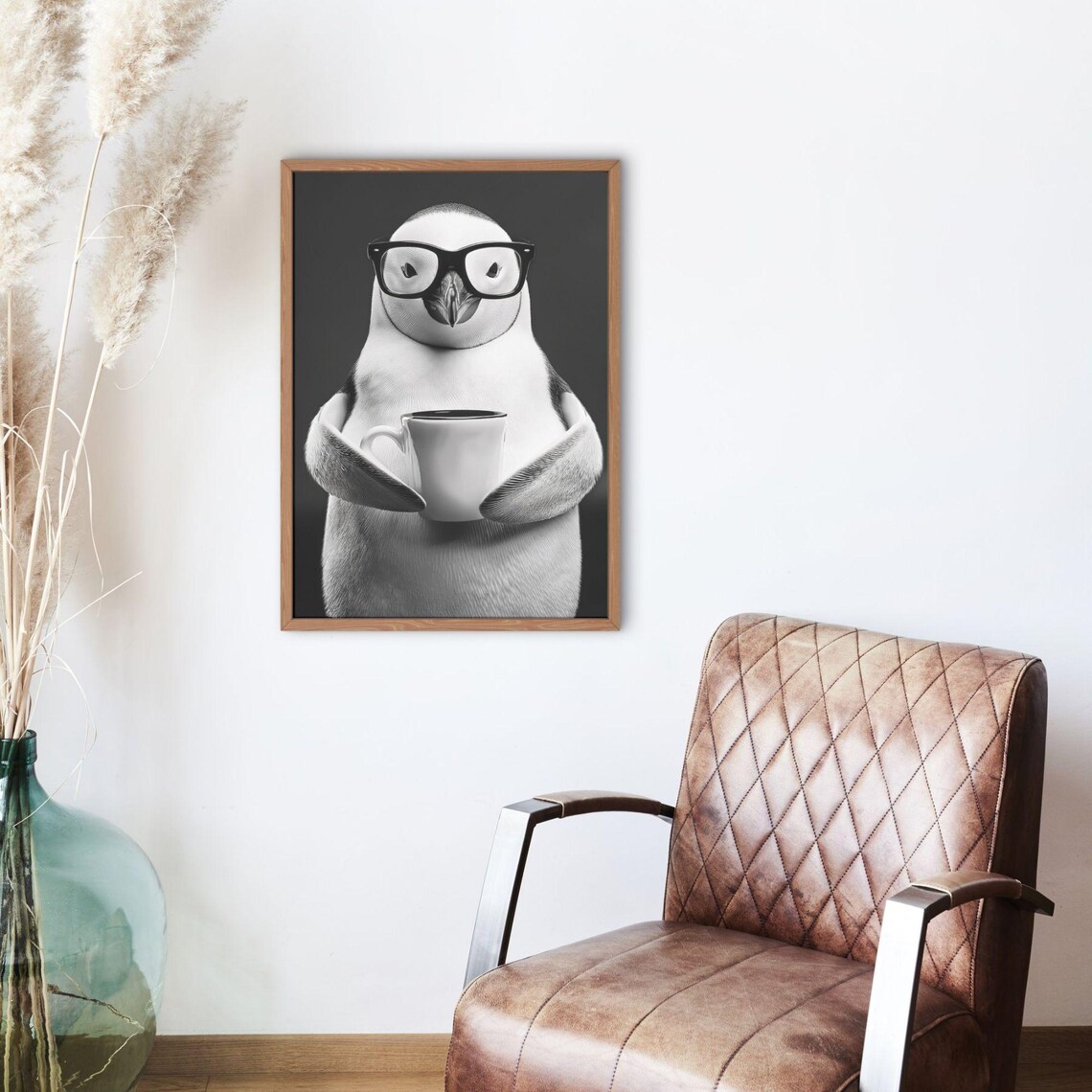 Penguin Cute Animal Drinking Coffee, Vintage Poster - Image 5