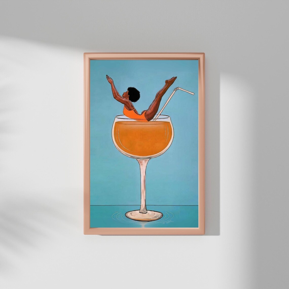 Cocktail Diving Woman, Retro Aperol Spritz Poster - Image 2