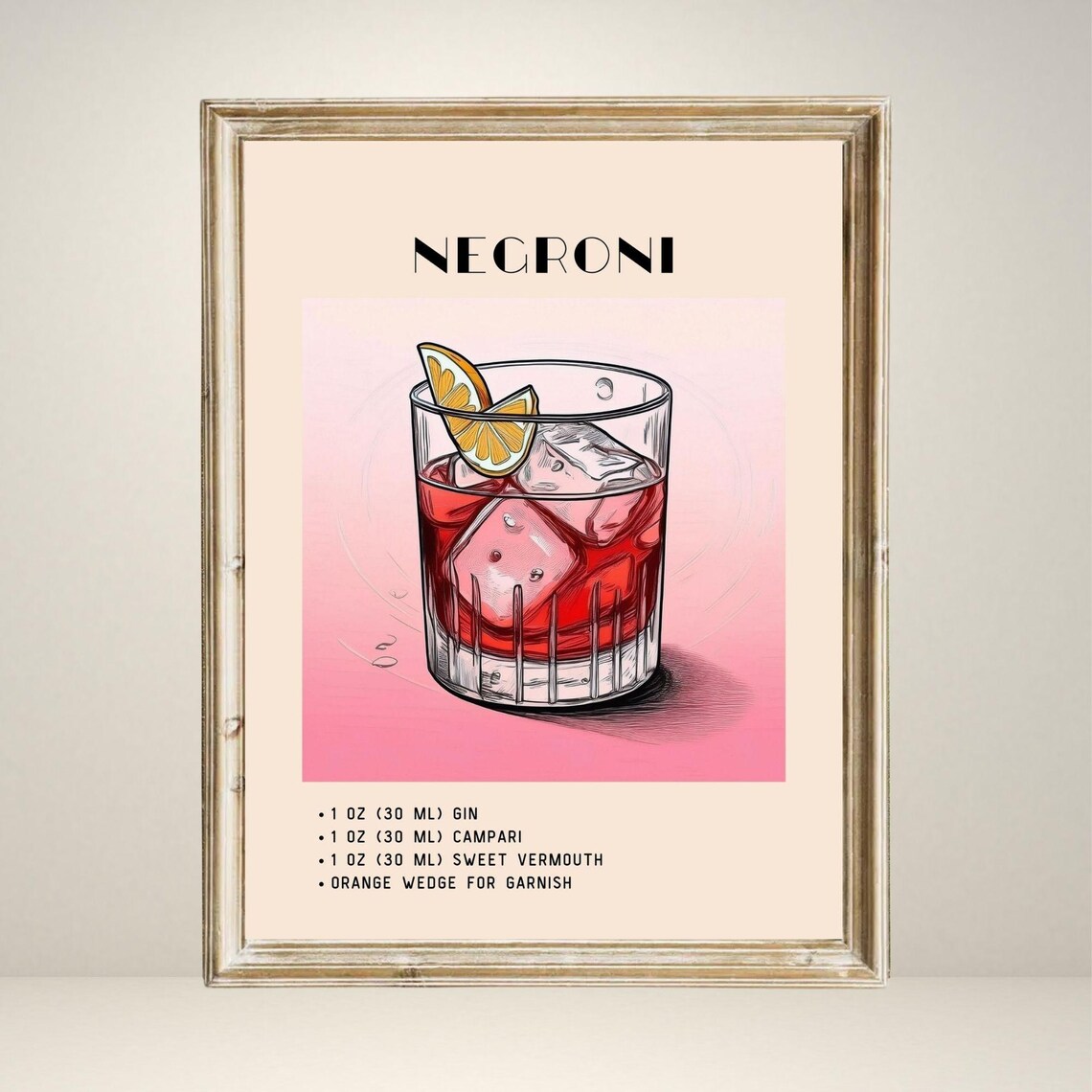 Negroni Cocktail Print, Minimalist Retro Vintage - Image 3